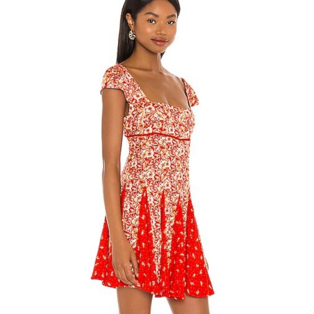 New Free People Ponderosa Mini Dress in Strawberry Combo